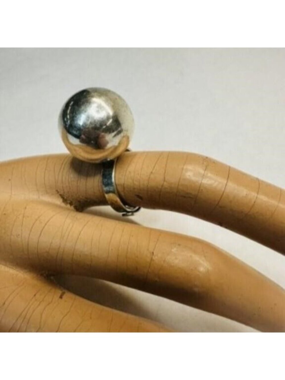 Mexican Sterling Silver Ball Ring Modernist Dome Adjustable Size 6.5